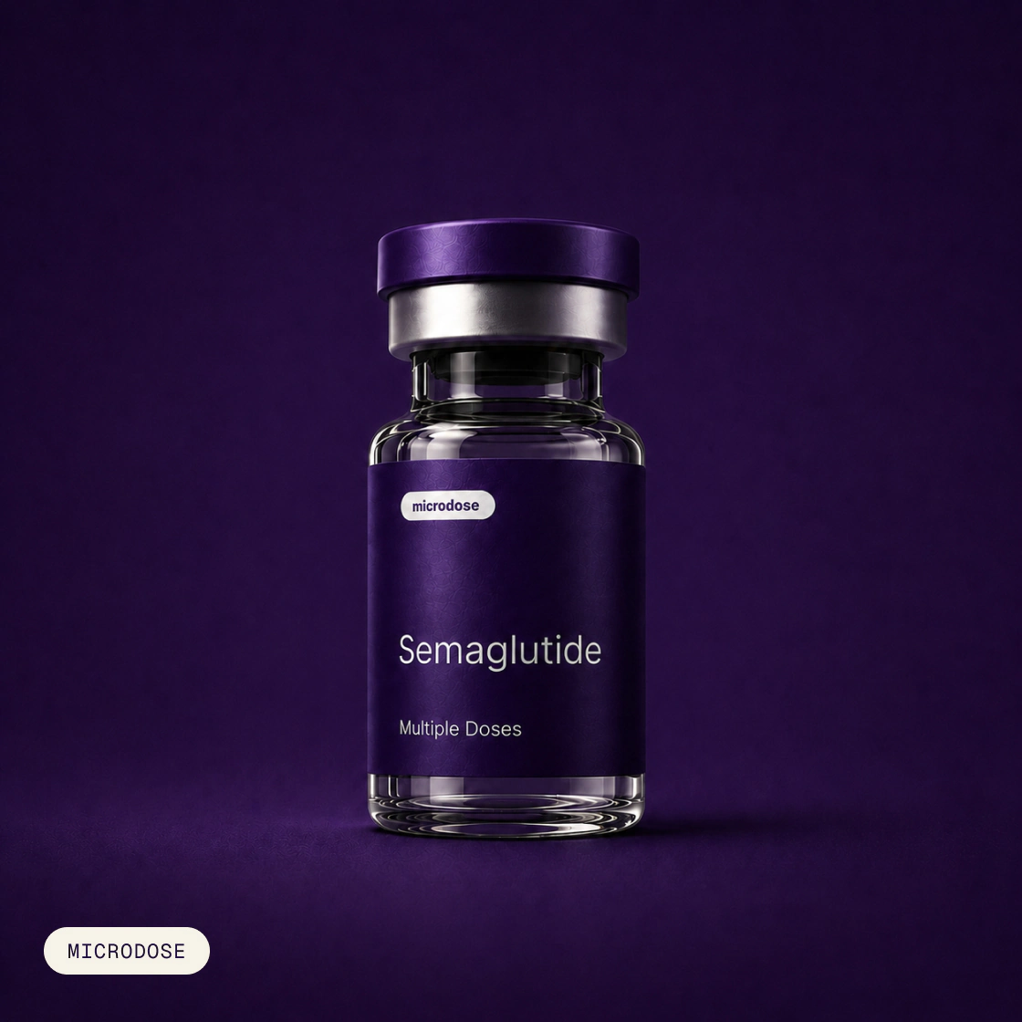 A single bottle of Compounded semaglutide on purple background