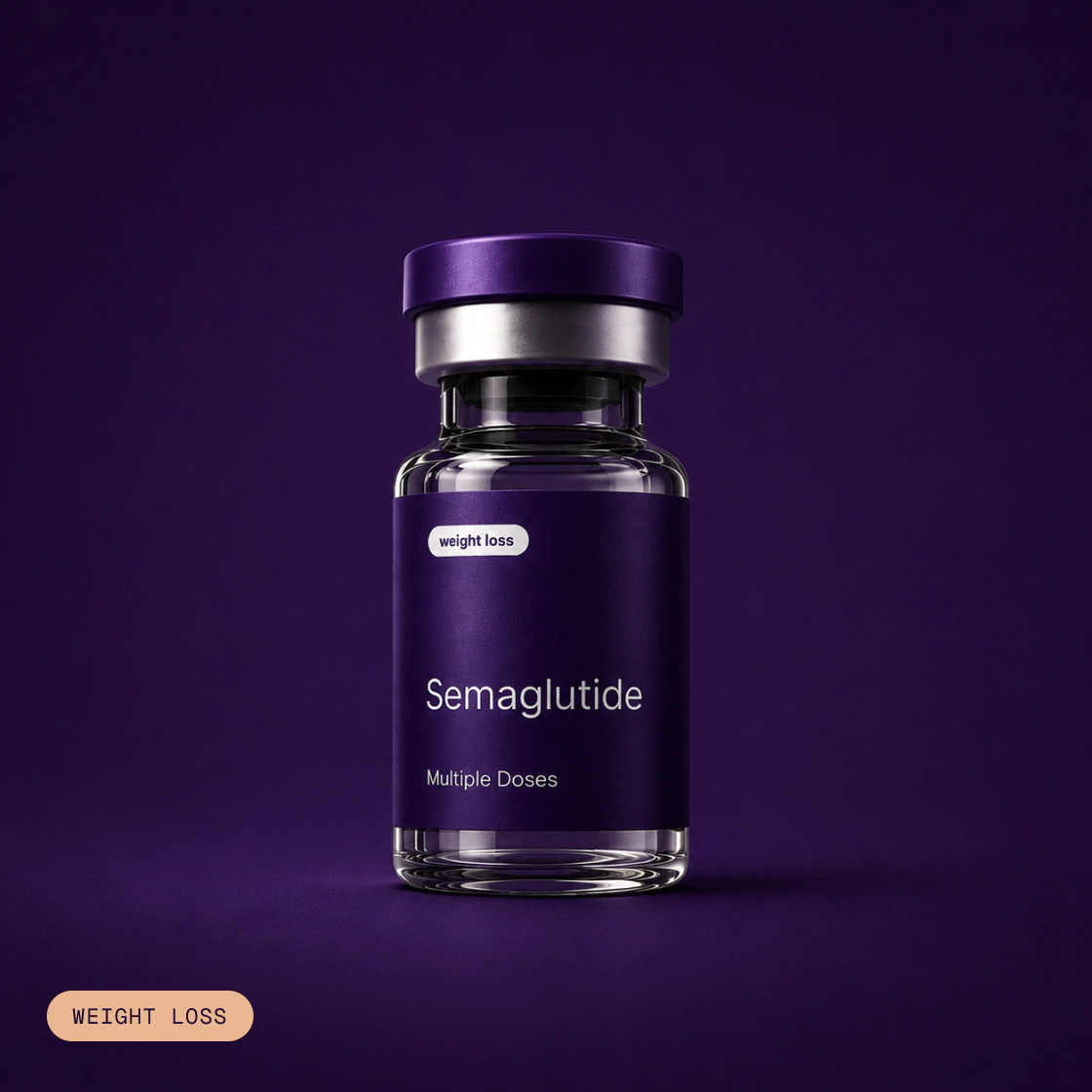 A bottle of Compounded Semaglutide with listed benefits