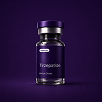 A single bottle of Compounded tirzepatide on purple background