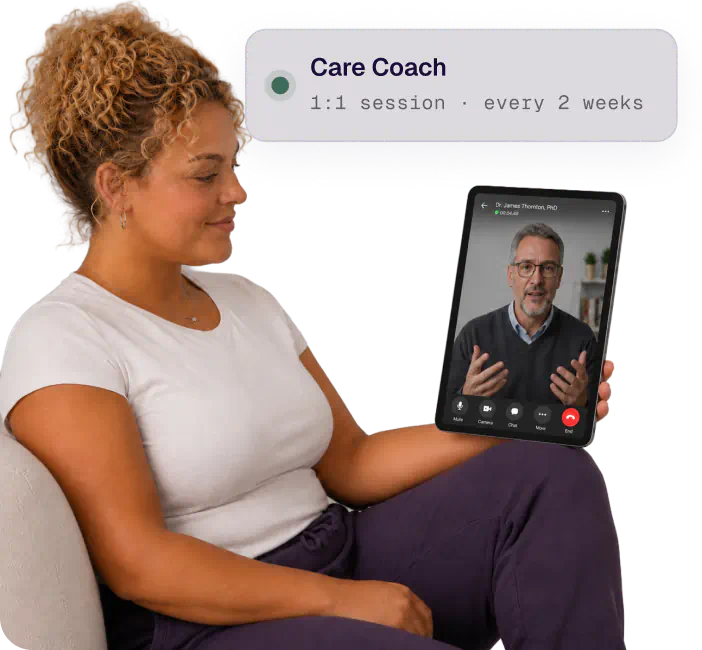 A member on a video call with her Care Coach