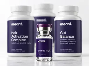 Meant supplement bottles and a medication vial
