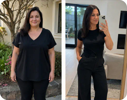 Before and after photos of Patricia